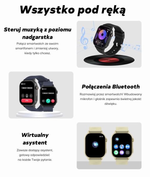 Gravity Smartwatch Damski GRAVITY GT15-11 Granatowy Pasek Silikonowy + Złota Bransoleta