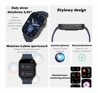Gravity Smartwatch Damski GRAVITY GT15-12 Granatowy Pasek Silikonowy + Czarna Bransoleta