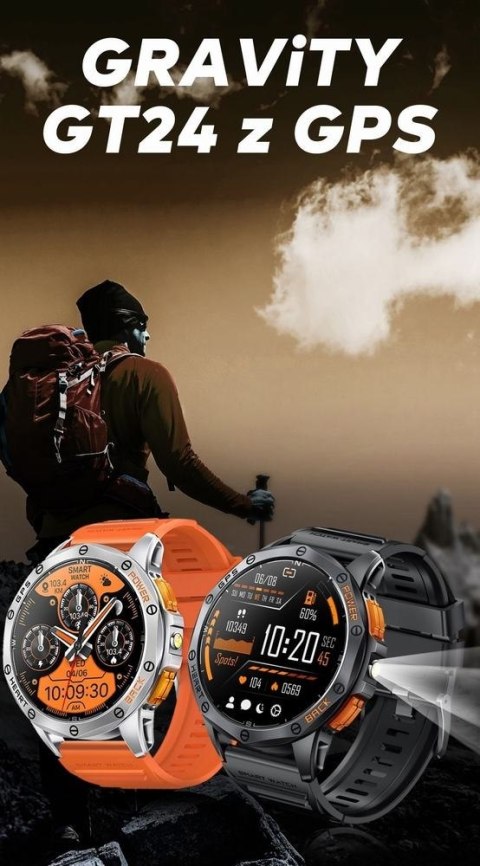 Gravity Smartwatch Męski GRAVITY GPS GT24-2 Czarny Pasek Silikonowy + Biały Pasek Silikonowy