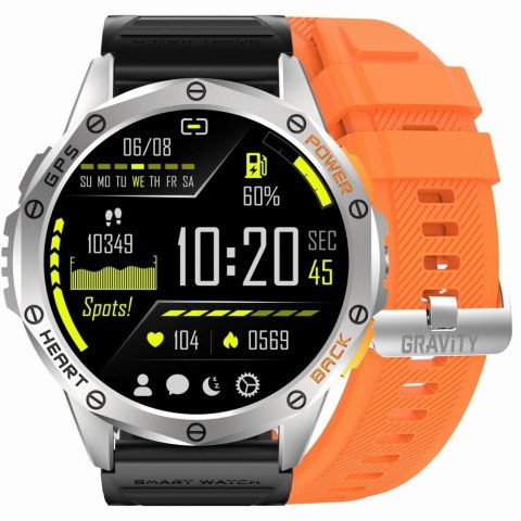 Gravity Smartwatch Męski GRAVITY GPS GT24-4 Czarny Pasek Silikonowy + Pomarańczowy Pasek Silikonowy