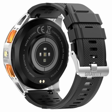 Gravity Smartwatch Męski GRAVITY GPS GT24-4 Czarny Pasek Silikonowy + Pomarańczowy Pasek Silikonowy