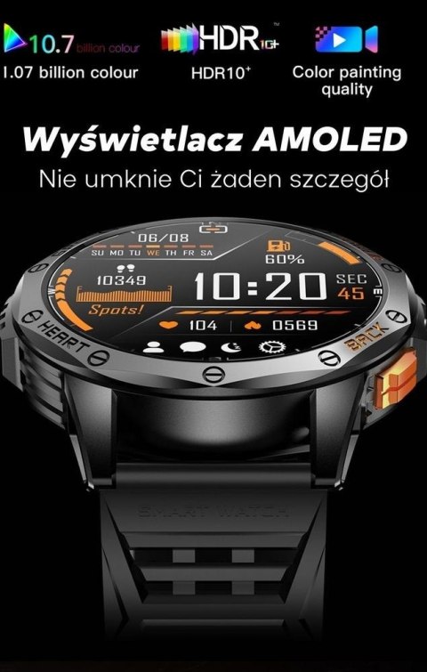 Gravity Smartwatch Męski GRAVITY GPS GT24-4 Czarny Pasek Silikonowy + Pomarańczowy Pasek Silikonowy