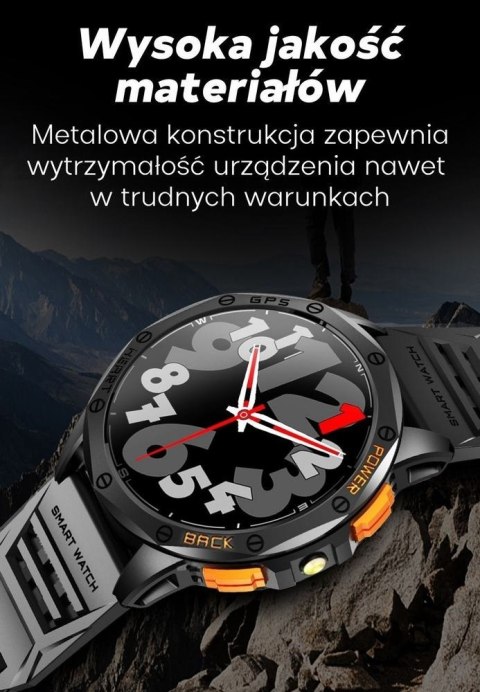 Gravity Smartwatch Męski GRAVITY GPS GT24-4 Czarny Pasek Silikonowy + Pomarańczowy Pasek Silikonowy