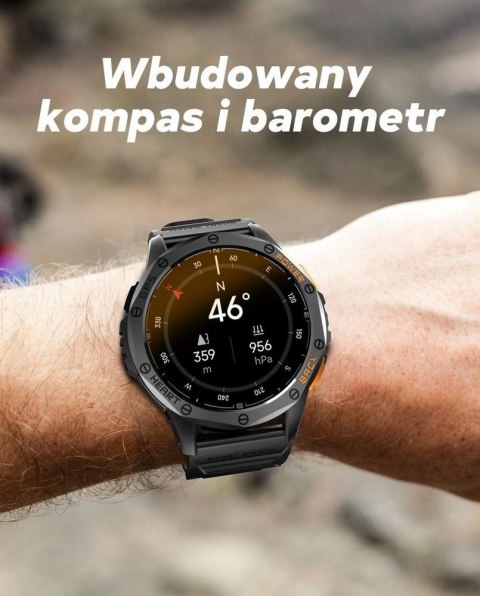 Gravity Smartwatch Męski GRAVITY GPS GT24-4 Czarny Pasek Silikonowy + Pomarańczowy Pasek Silikonowy