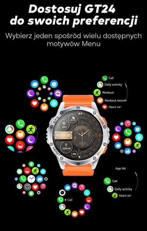 Gravity Smartwatch Męski GRAVITY GPS GT24-4 Czarny Pasek Silikonowy + Pomarańczowy Pasek Silikonowy