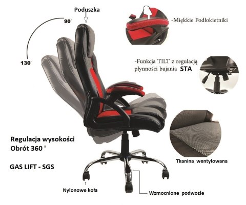 Lugano .Fotel obrotowy do biurka CARRERA M ALCANTARA BLACK + RED