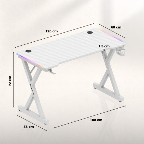 Biurko gamingowe Hero 2.3 RGB White 120 cm