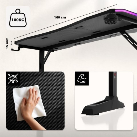 Biurko gamingowe Hero 4.6 RGB Black 160 cm