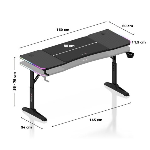 Biurko gamingowe Hero 4.6 RGB Black 160 cm